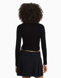 BERSHKA Pull corset maille côtelée Écru Online
