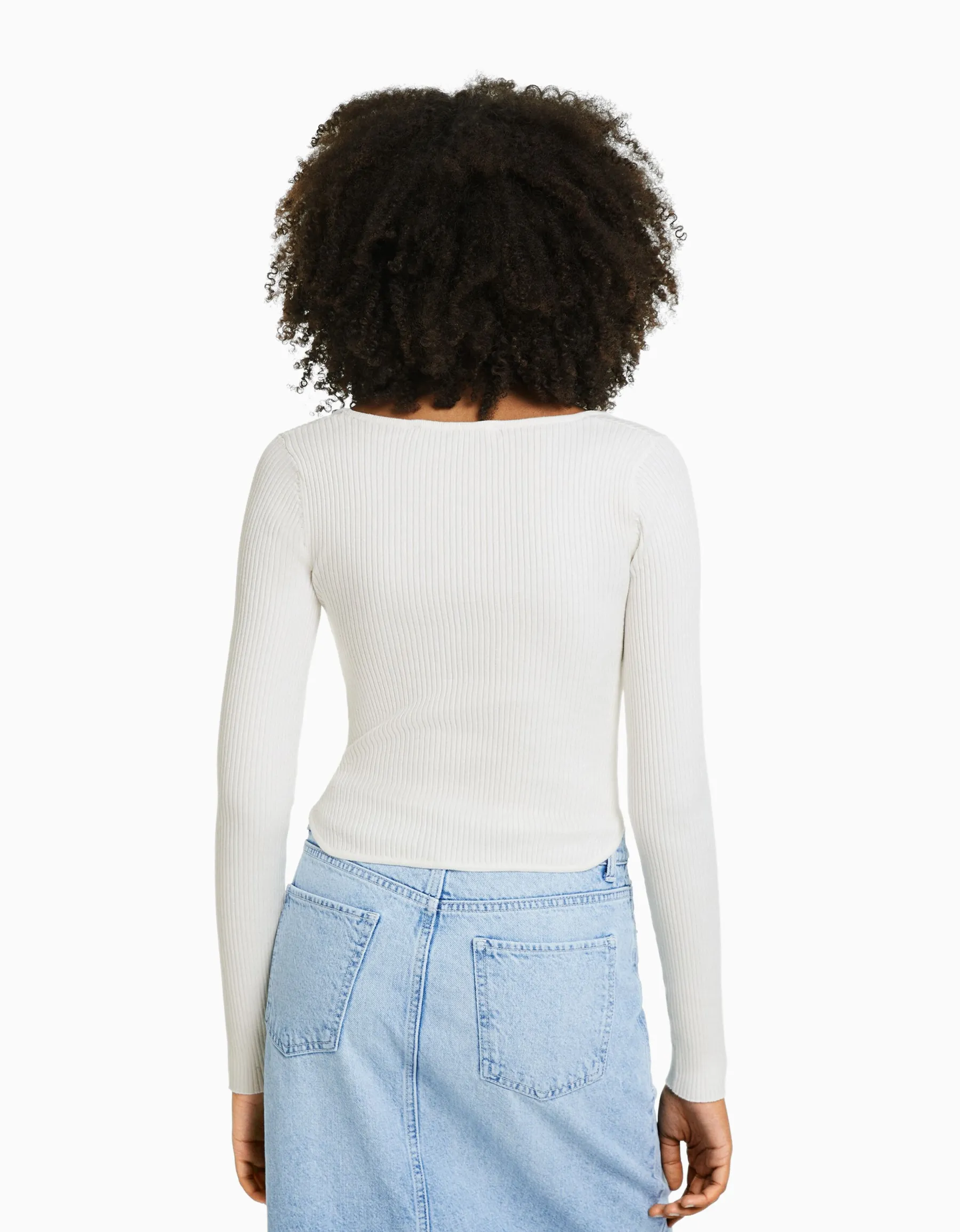BERSHKA Pull corset maille côtelée Écru Store