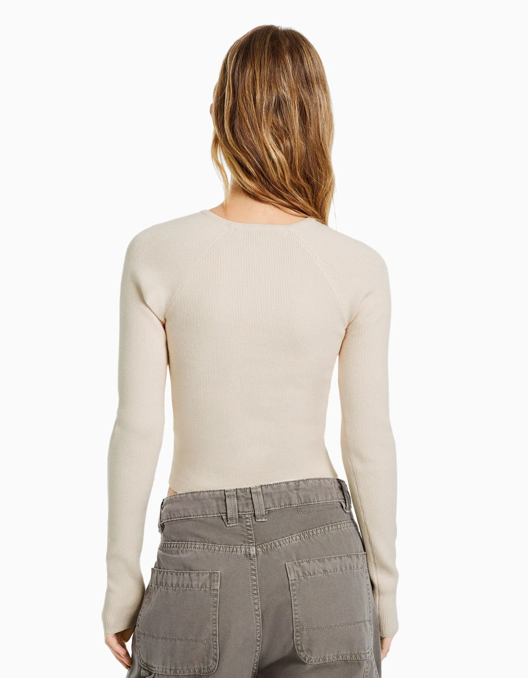 BERSHKA Pull croisé devant cut out Écru Best Sale