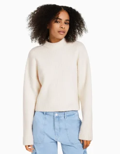 BERSHKA Pull dos nu Écru Discount