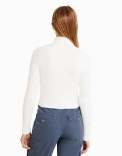 BERSHKA Pull fausse fourrure col roulé Blanc Best Sale