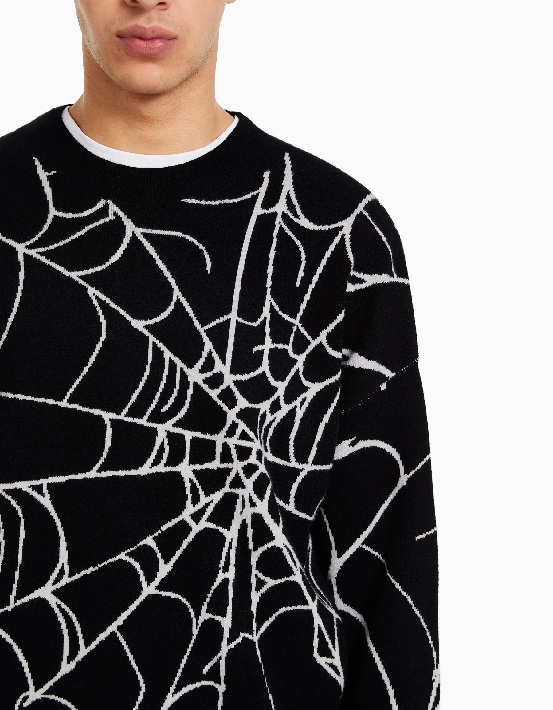 BERSHKA Pull imprimé Noir Best