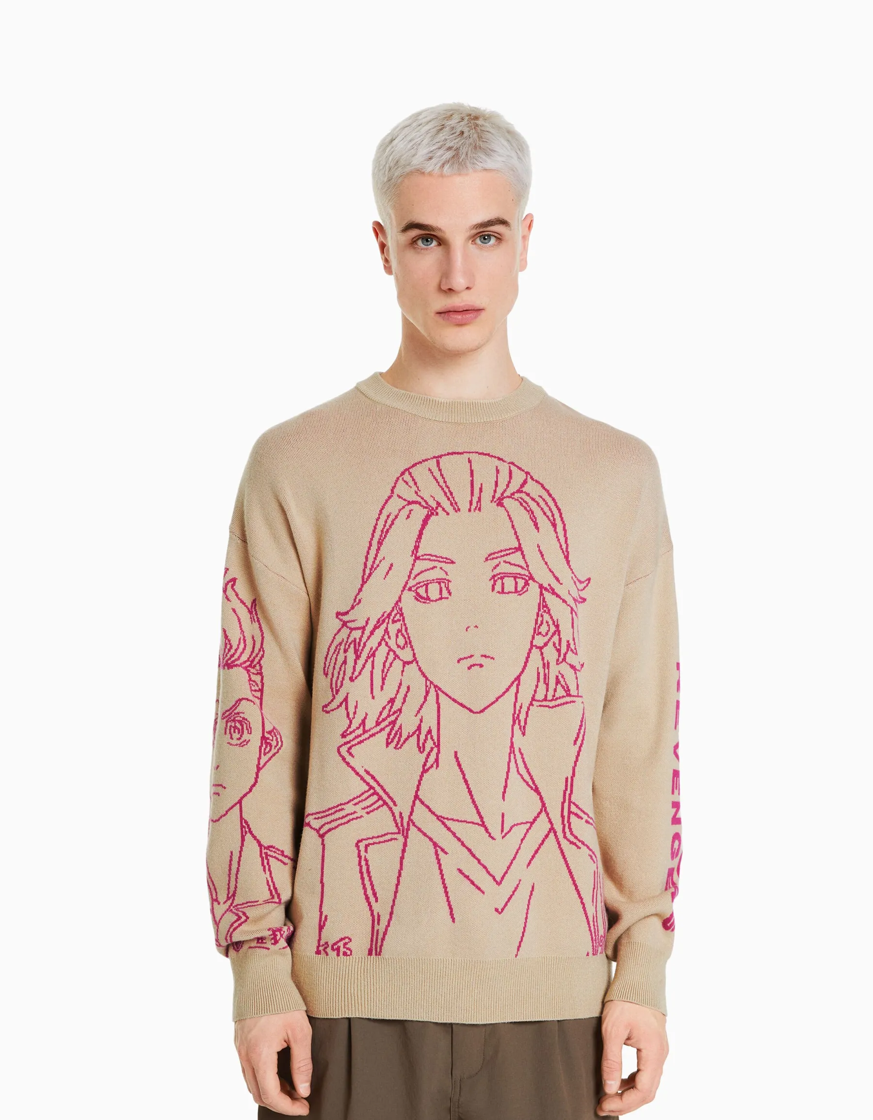 BERSHKA Pull imprimé TOKYO REVENGERS Écru Outlet