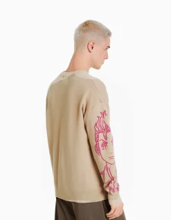 BERSHKA Pull imprimé TOKYO REVENGERS Écru Outlet