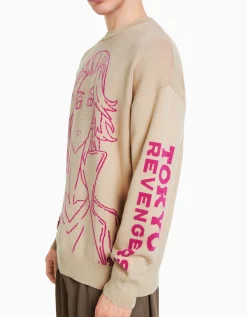 BERSHKA Pull imprimé TOKYO REVENGERS Écru Outlet