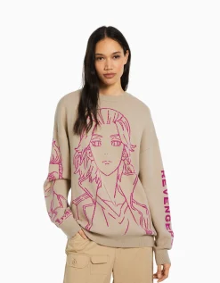 BERSHKA Pull imprimé TOKYO REVENGERS Écru Flash Sale