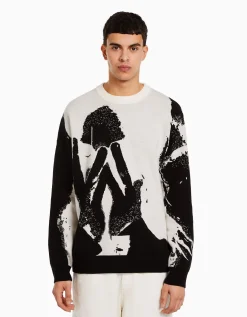 BERSHKA Pull intarsia Noir Discount