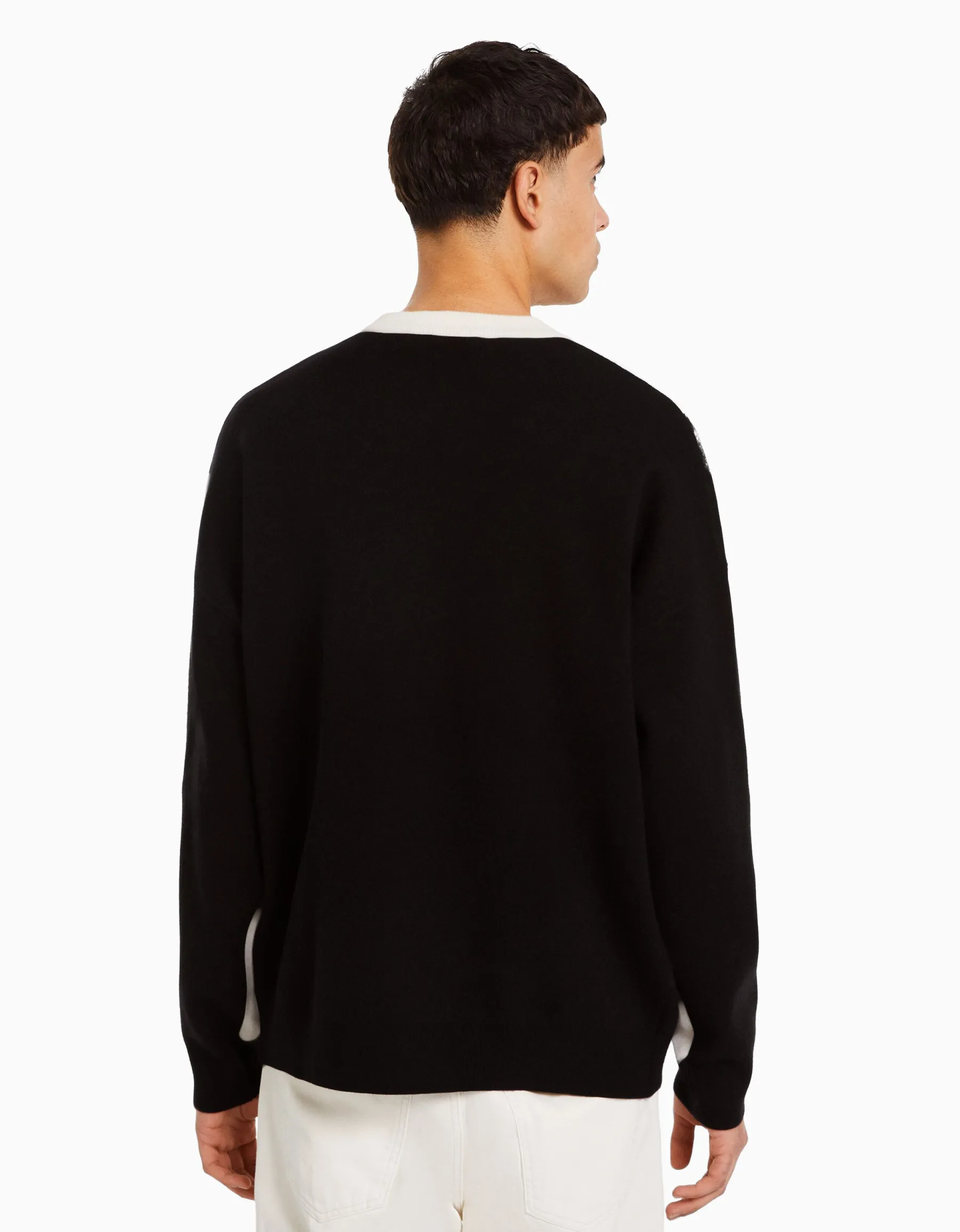 BERSHKA Pull intarsia Noir Discount