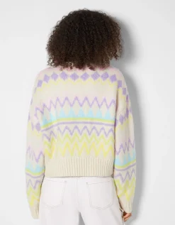BERSHKA Pull jacquard Écru Store