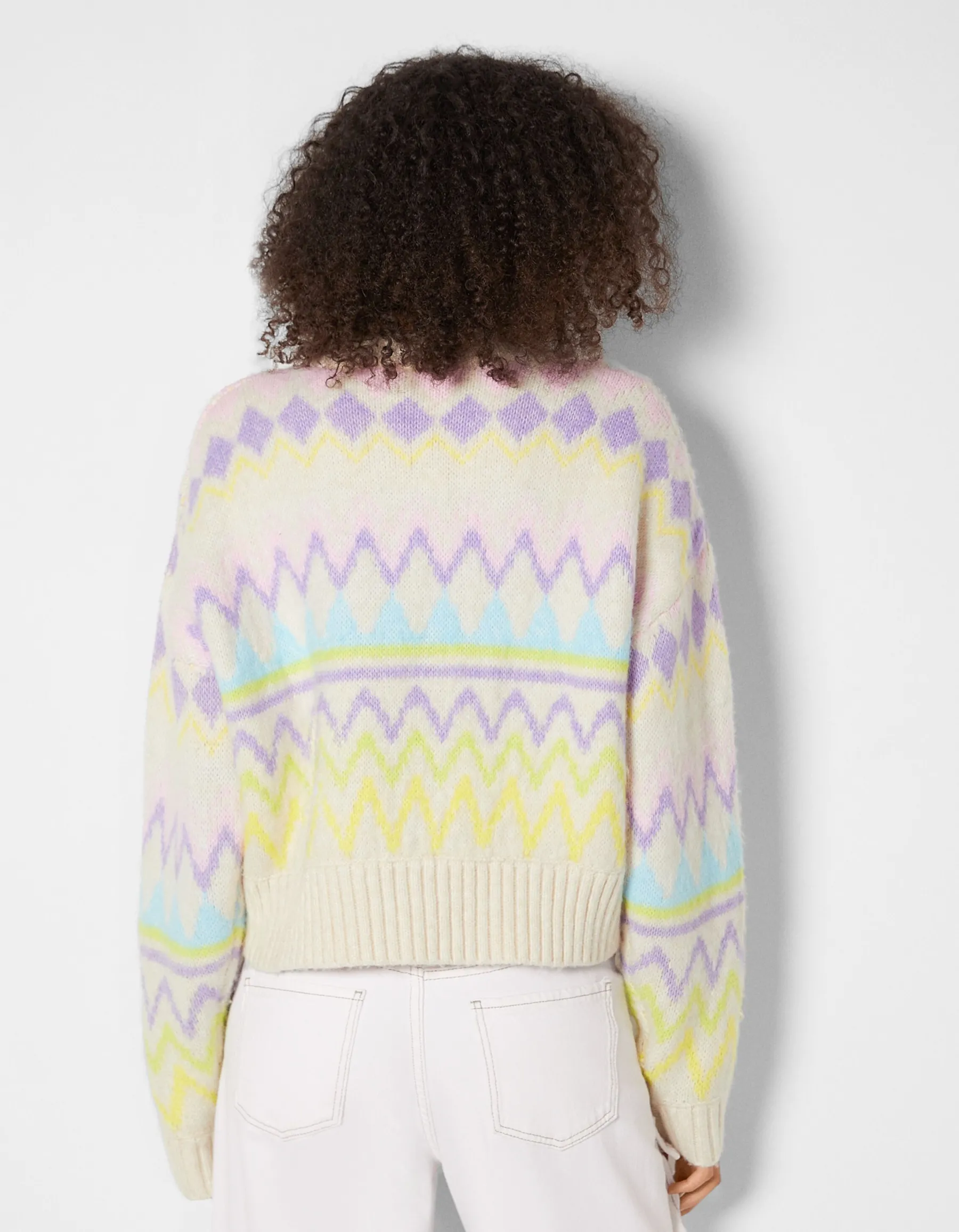 BERSHKA Pull jacquard Écru Store