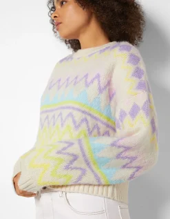 BERSHKA Pull jacquard Écru Store
