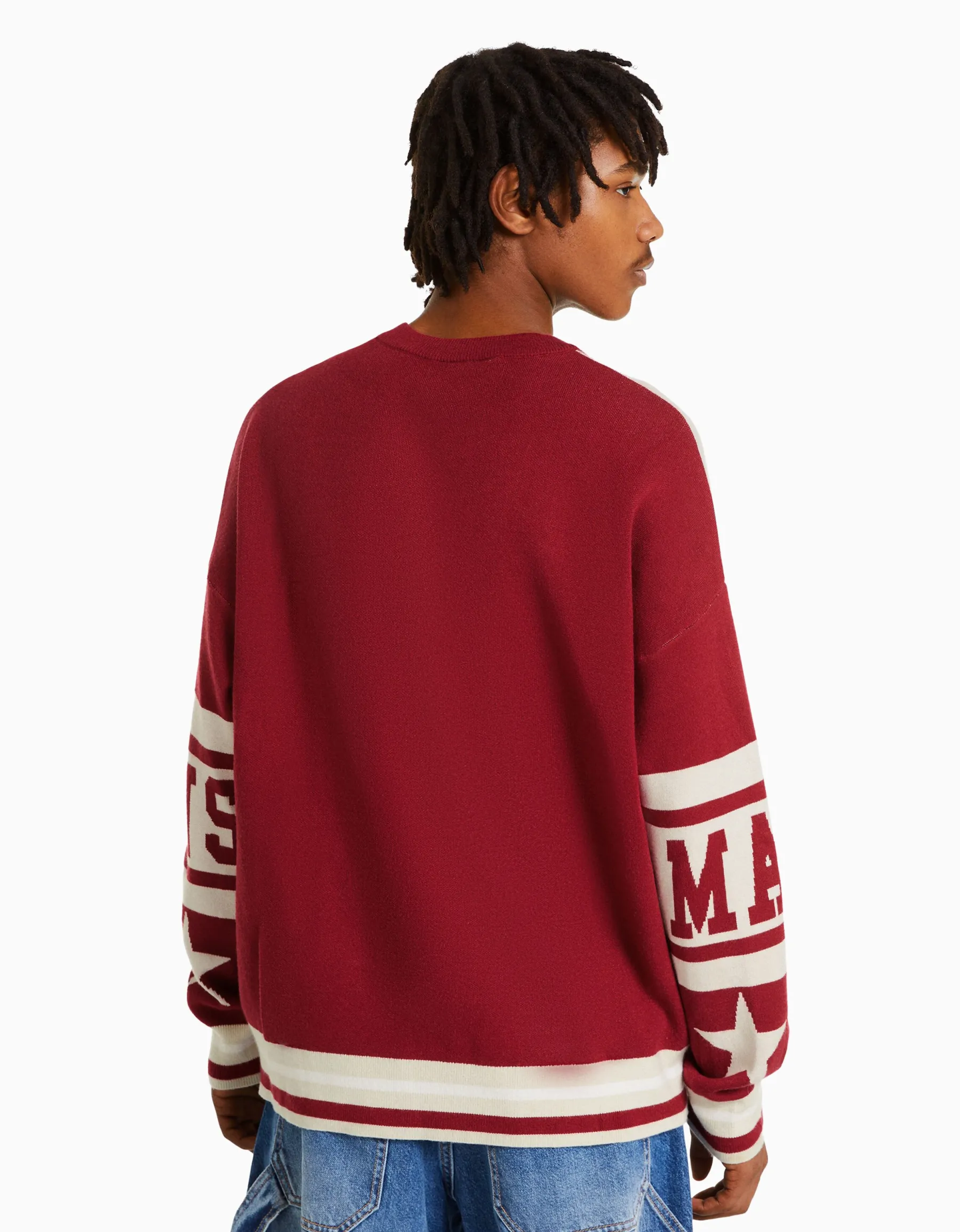 BERSHKA Pull jacquard 24h LE MANS Rouge Cheap
