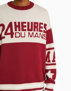 BERSHKA Pull jacquard 24h LE MANS Rouge Cheap