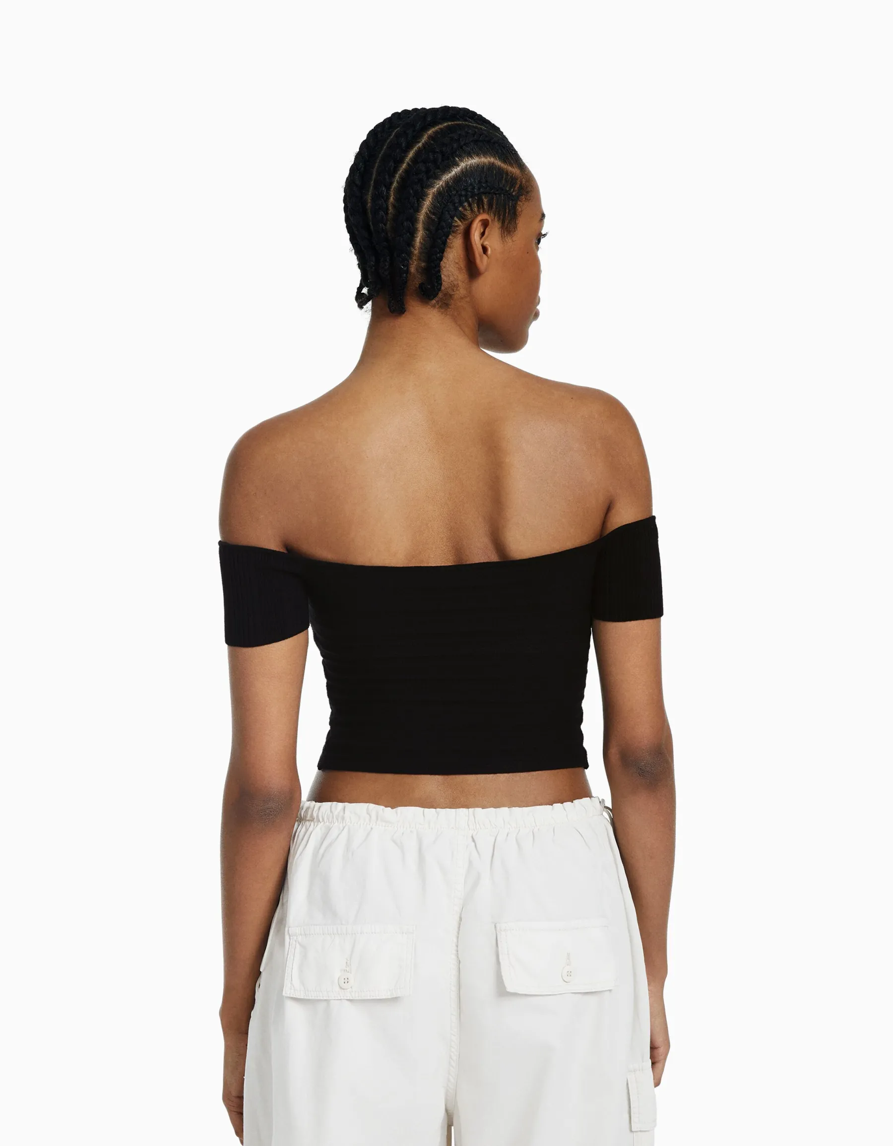BERSHKA Pull manches courtes croisé Bleu clair Store