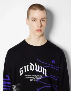 BERSHKA Pull manches longues imprimé Bleu Flash Sale