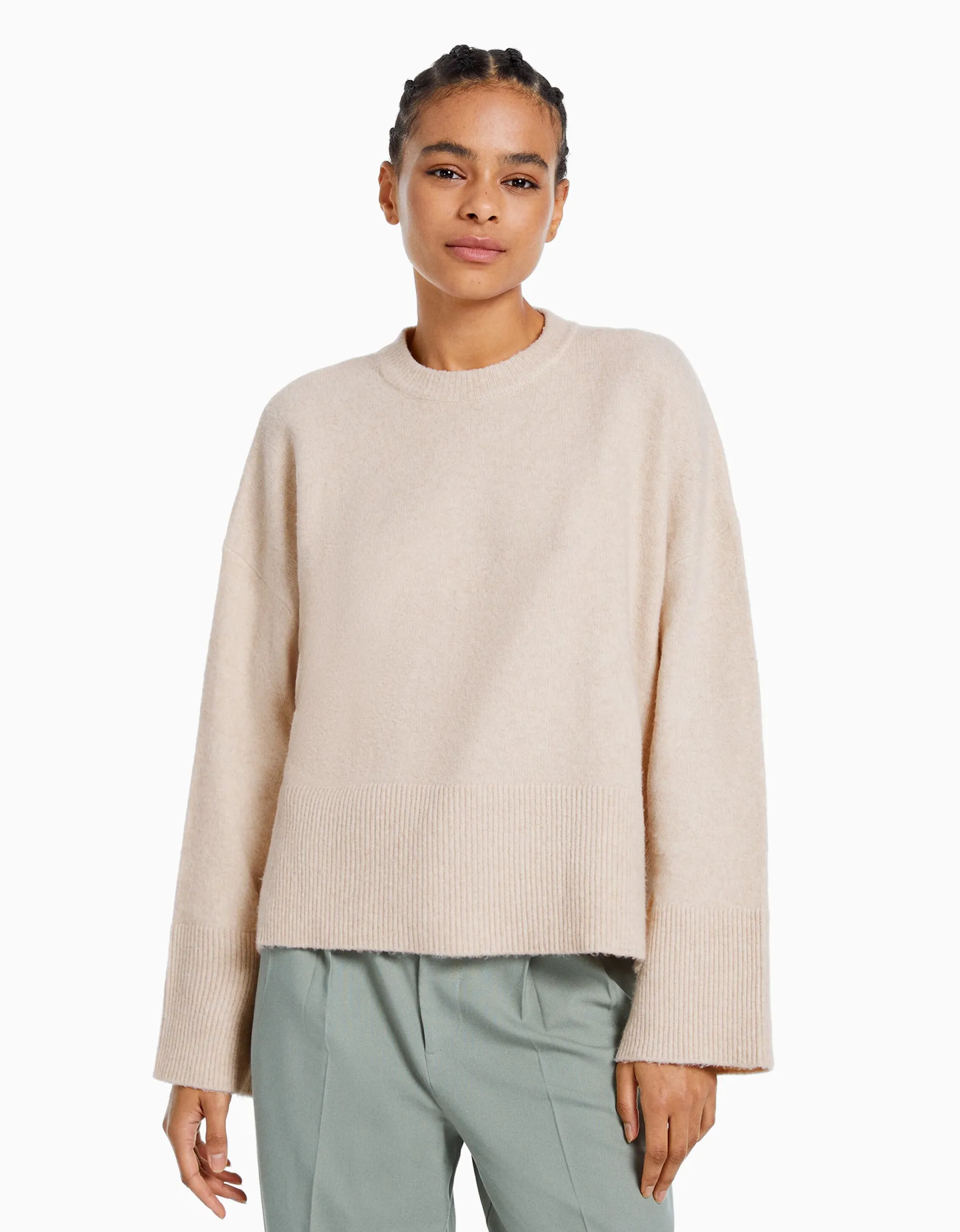 BERSHKA Pull oversize Rose Best