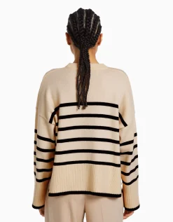 BERSHKA Pull oversize rayures Rose Outlet