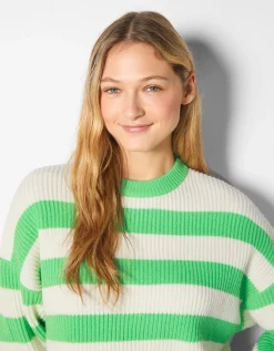 BERSHKA Pull rayé à col rond Vert Best
