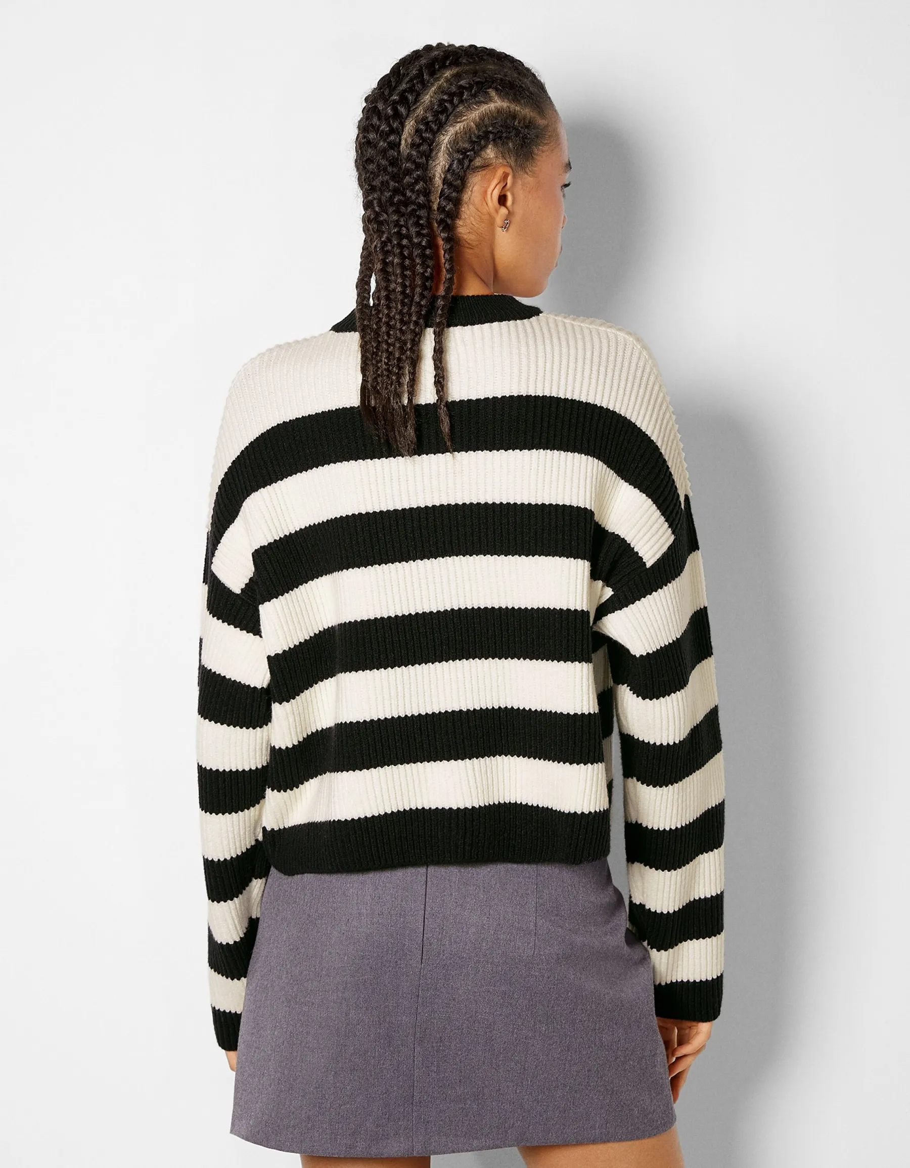 BERSHKA Pull rayé à col rond Vert Cheap