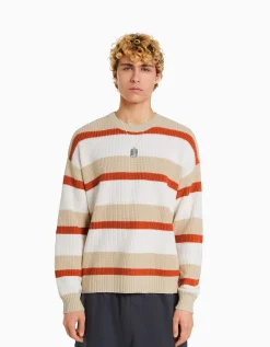 BERSHKA Pull rayures horizontales Écru Sale