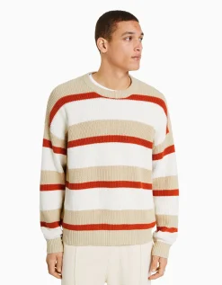 BERSHKA Pull rayures horizontales Écru Flash Sale