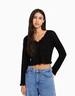 BERSHKA Pull rustique Écru Flash Sale