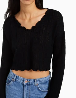 BERSHKA Pull rustique Écru Flash Sale