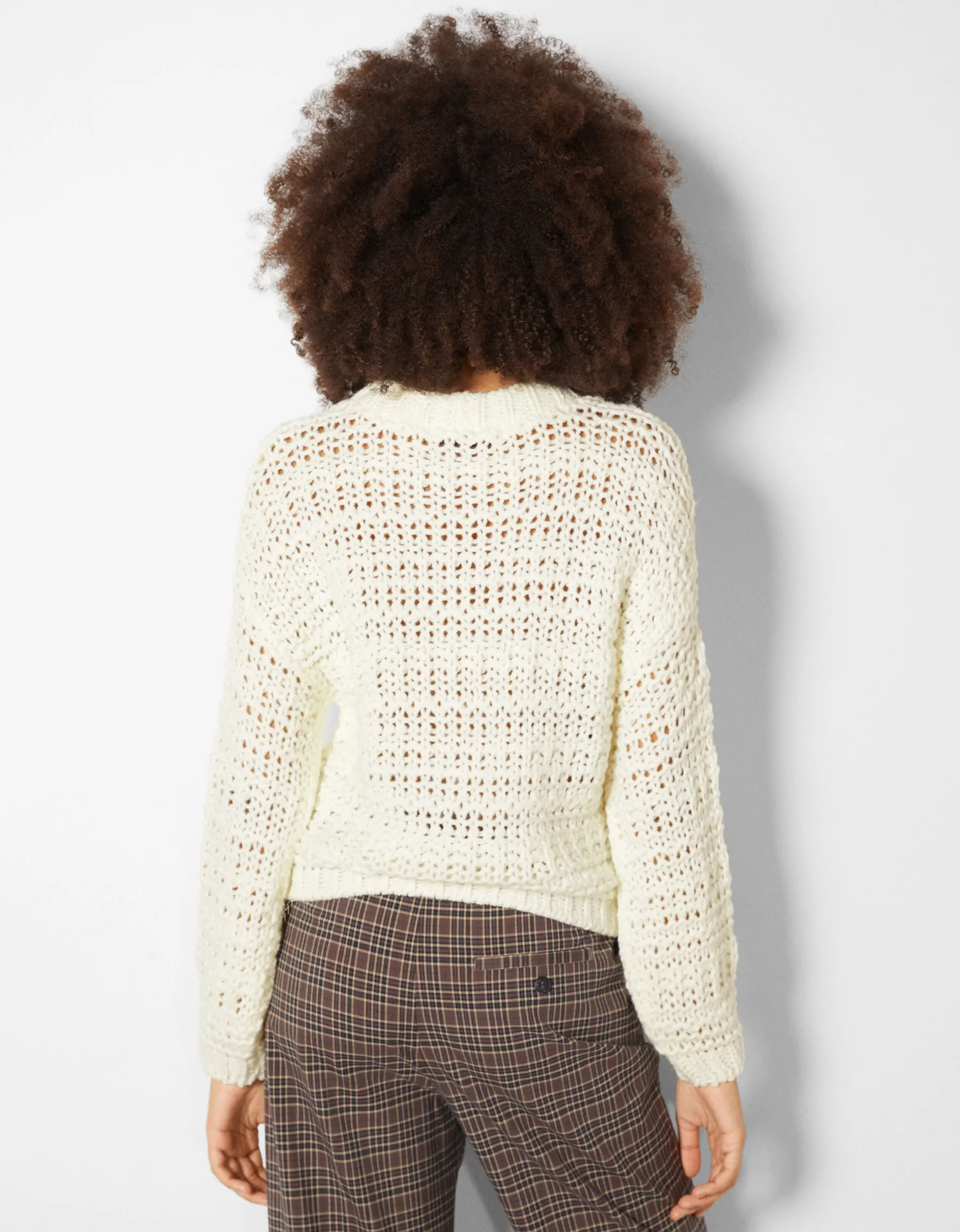 BERSHKA Pull rustique Écru New