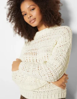 BERSHKA Pull rustique Écru New