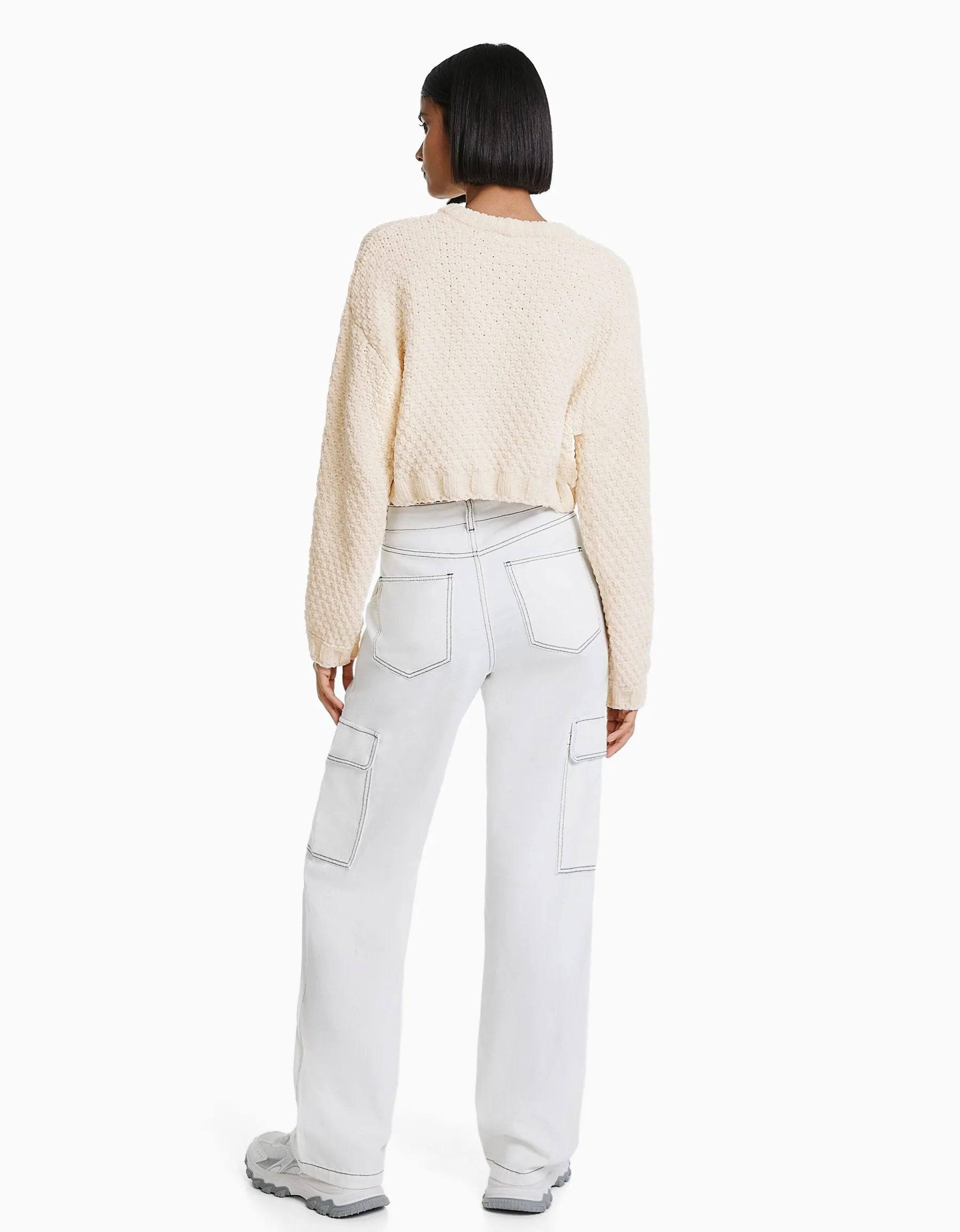 BERSHKA Pull texturé chenille Vert Cheap