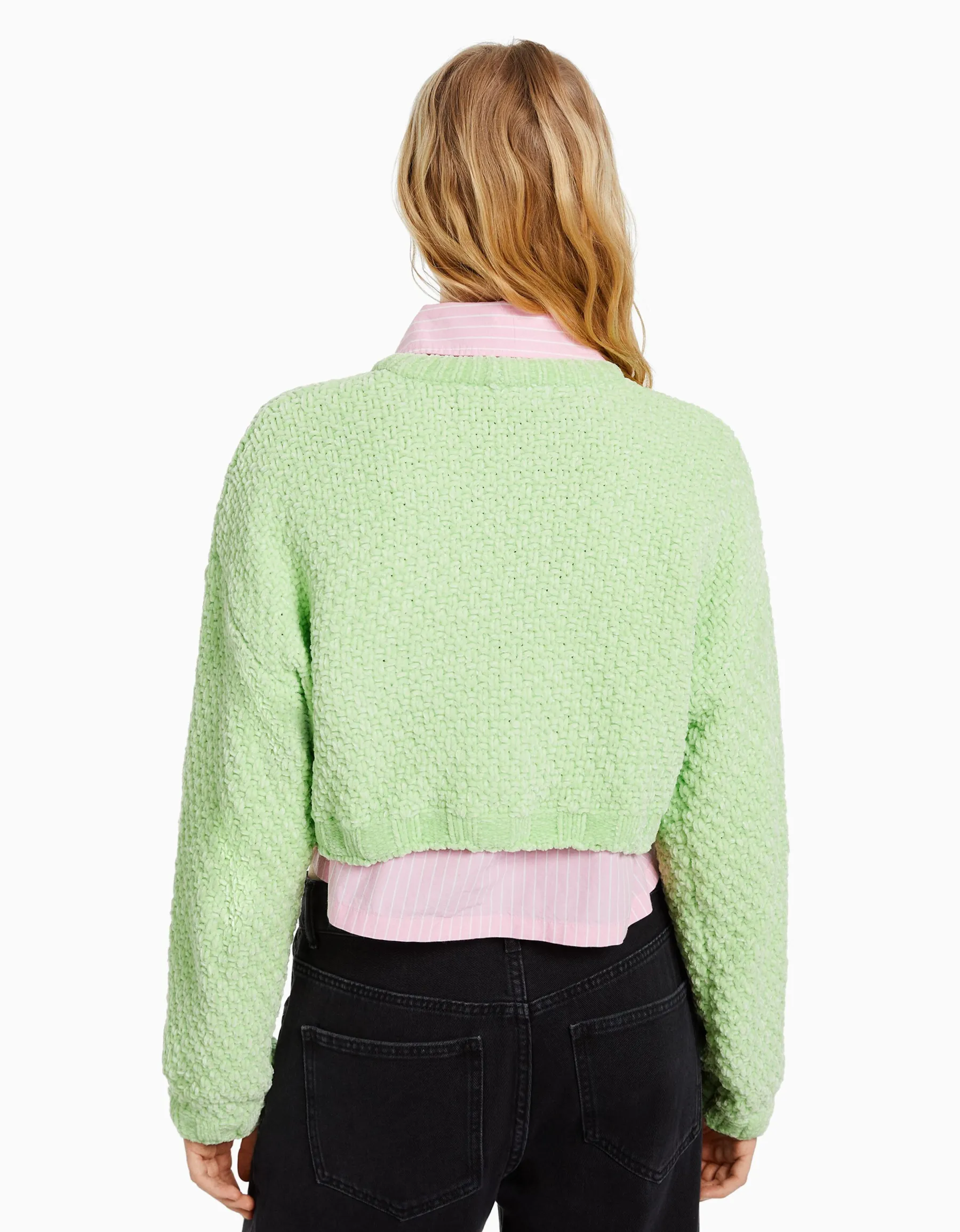 BERSHKA Pull texturé chenille Vert Shop