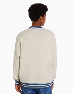 BERSHKA Pull varsity Écru Best