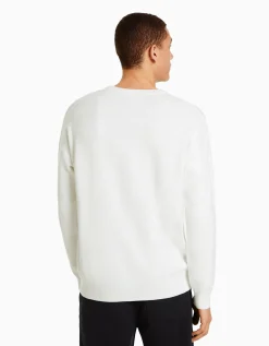 BERSHKA Pull varsity brodé Blanc Store