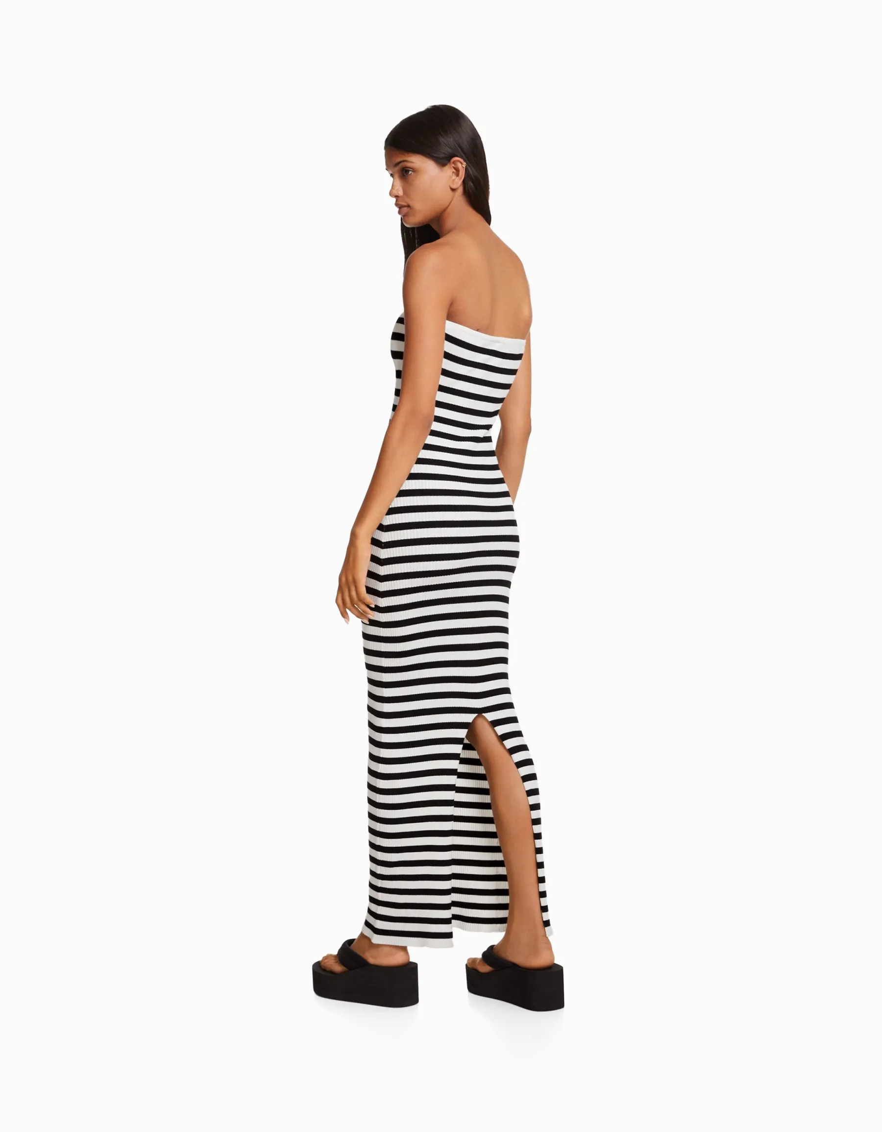 BERSHKA Robe midi bandeau rayures Blanc Clearance