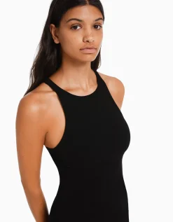 BERSHKA Robe midi bord-côte Gris Outlet