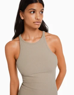 BERSHKA Robe midi bord-côte Gris Store