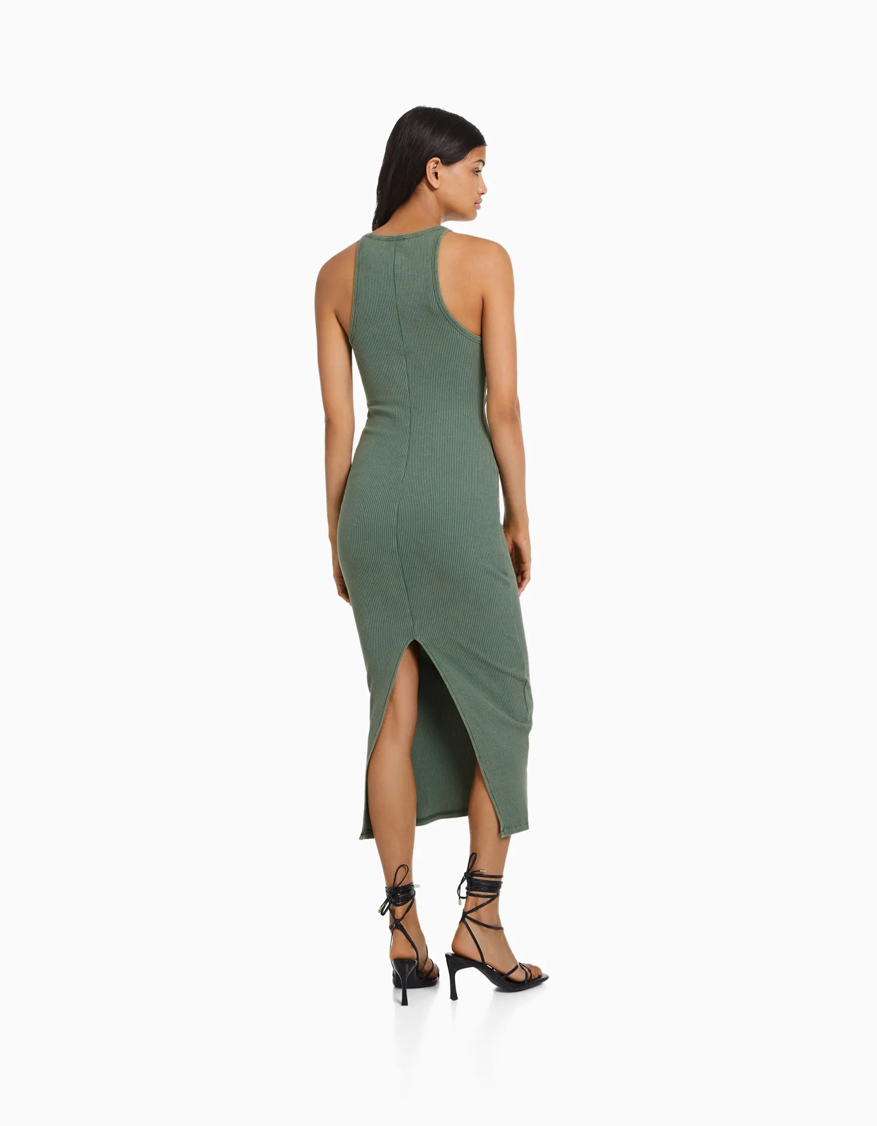 BERSHKA Robe midi bord-côte Gris Fashion