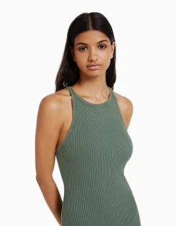 BERSHKA Robe midi bord-côte Gris Fashion