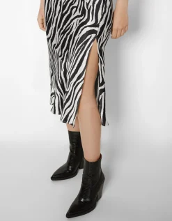BERSHKA Robe midi bretelles fines double satinée Noir Best Sale