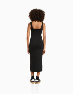 BERSHKA Robe midi moulante bretelles Bleu Cheap