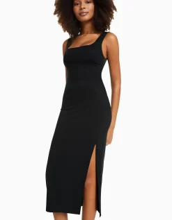 BERSHKA Robe midi moulante bretelles Bleu Cheap
