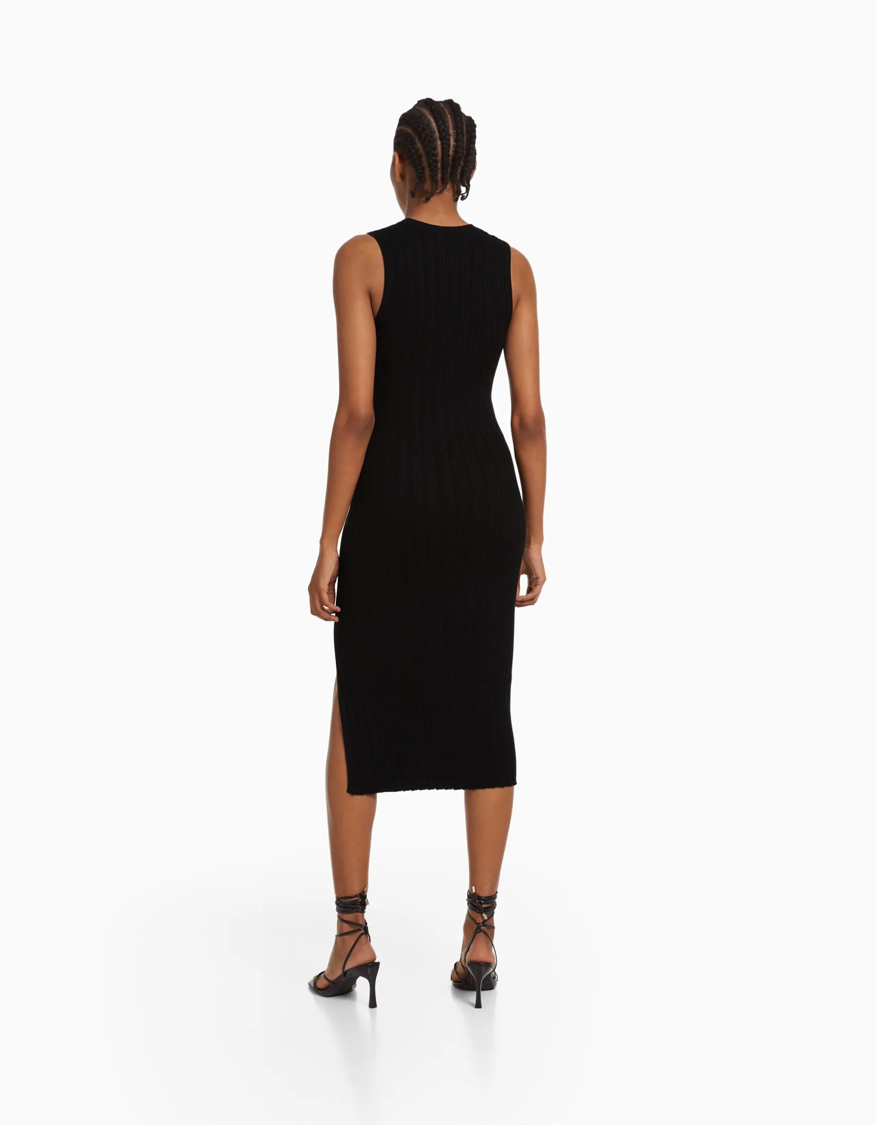 BERSHKA Robe midi sans manches maille Sable Flash Sale