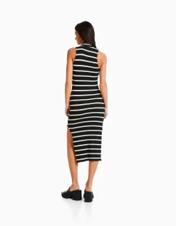 BERSHKA Robe midi sans manches rayée Écru Cheap