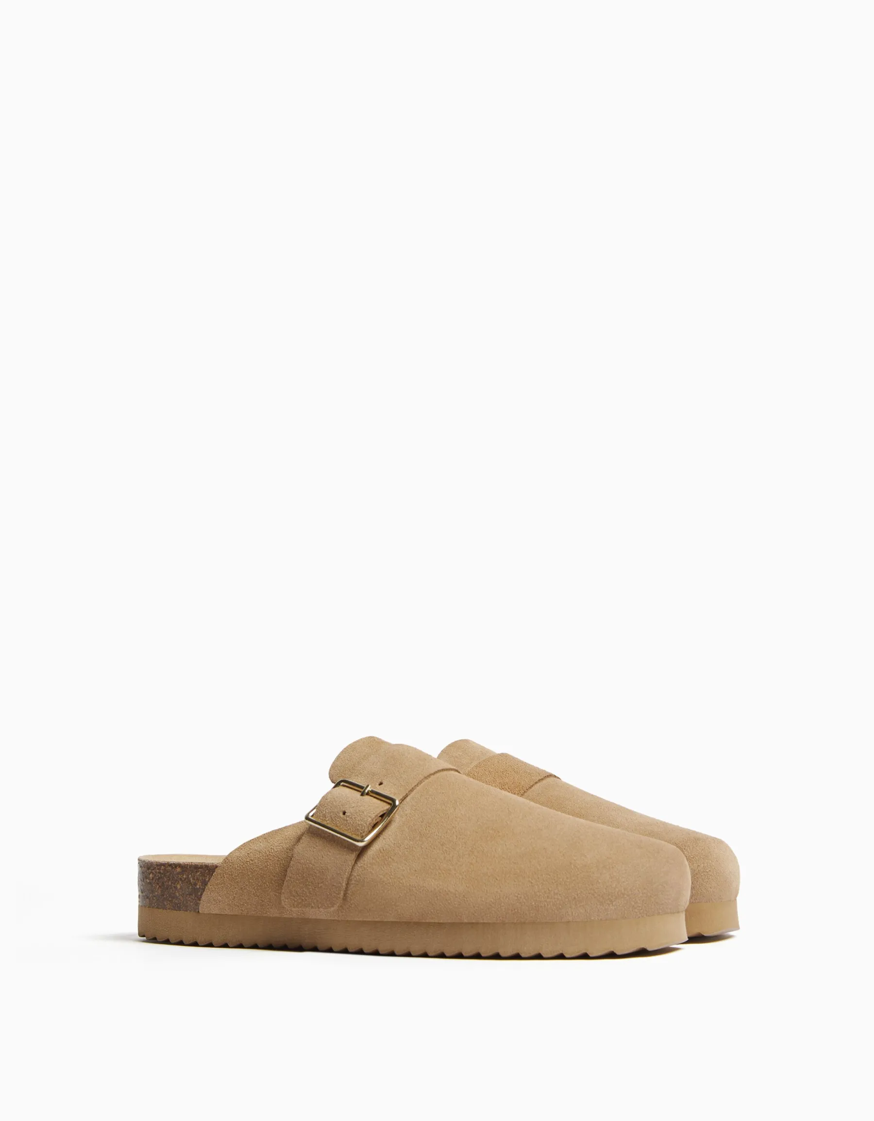 BERSHKA Sabots CUIR boucle Sable Cheap