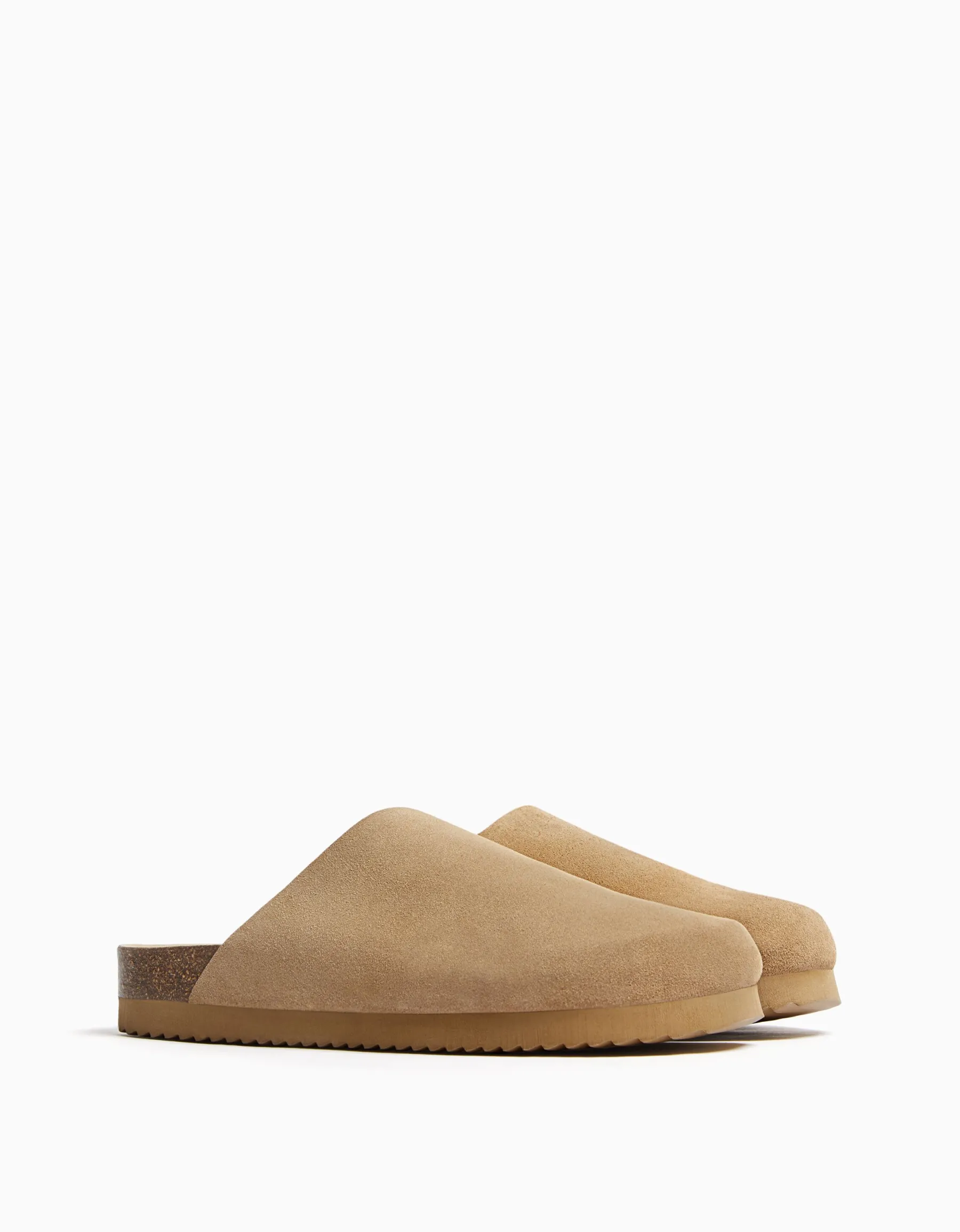 BERSHKA Sabots CUIR homme Sable Cheap