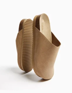 BERSHKA Sabots CUIR homme Sable Cheap