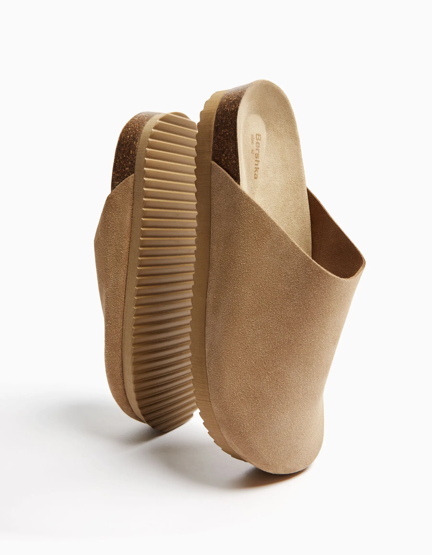 BERSHKA Sabots CUIR homme Sable Cheap