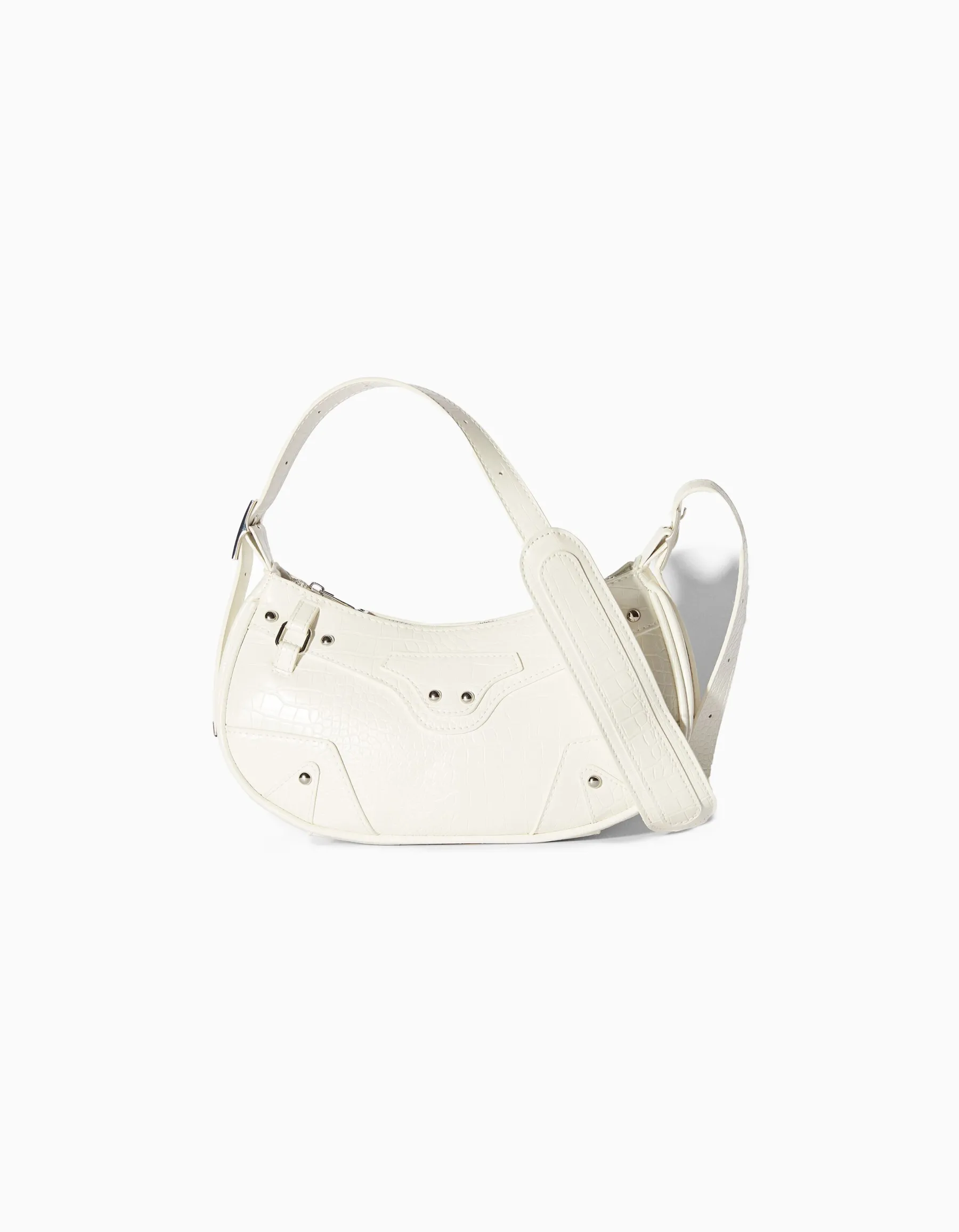 BERSHKA Sac anse similicuir rivets Blanc Outlet