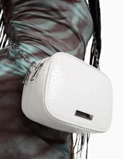BERSHKA Sac anse texturé double fermeture Éclair Blanc Cheap