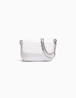BERSHKA Sac anses chaînes effet verni Blanc Sale
